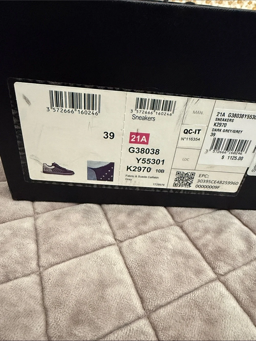 CHANEL Black and Gray Suede-Accent Kids Sneakers